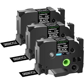 GREENCYCLE 3 عبوات شريط ملصقات أسود مقاس 24 مم متوافق مع Brother P-Touch TZe-355 24 مم 0.94 أبيض مصفح على شريط TZe TZ أسود TZ-355 لصانع الملصقات PT-D600 P700 D610BT P750W in Kuwait