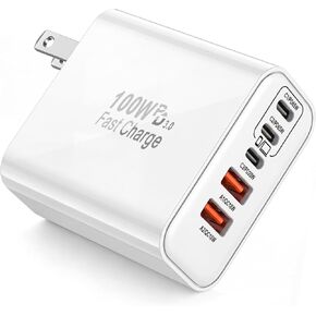 كتلة شاحن USB C بقوة 100 وات، شاحن حائط 5 منافذ من النوع C شحن سريع، محول طاقة PD + قابس QC متعدد المنافذ من النوع C مكعب الطوب متوافق مع Apple iPhone 17 Air 16 15 14 13 12 Pro Max، MacBook، iPad in Kuwait