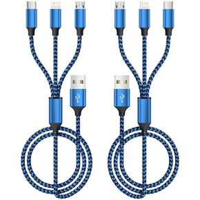 3 IN 1 Multi Charging Cable, USB Cable Multiple Charger Cord with Type C/L/Micro USB Ports, Universal Multi Phone Charger Cords for iPhone 17-8/Galaxy S25/PS/Pad/Car Accessories (2Packs 4FT) in Saudi Arabia