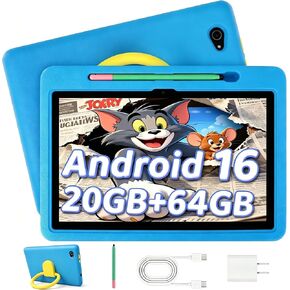 2026 Upgraded Android 16 Kids Tablet, 10 inch Tablet for Kids with 20GB RAM 64GB ROM 1TB Expand, 6000 mAh Battery, Parental Control, UKIDOZ Kids Space, Widevine L1 HD, Protective Case Pen（Blue） in Kuwait