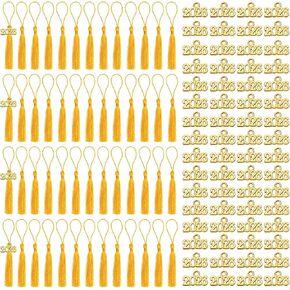 100 PCS Mini Draduation شرابات مع 100 PCS 2025 Tassel Charms ، شرابات الإشارة المرجعية المصغرة لتخرج Cap Keychain الحلي علامات DIY Craft Projects in Kuwait