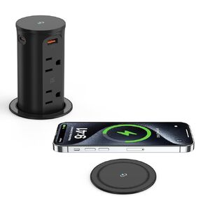 منفذ منبثق للكونترتوب مع وسادة شحن لاسلكية بقدرة 15 وات، و20 وات USB C، وشريط طاقة مجوف بفتحة 2.5 بوصة، ومقبس مقاوم للعبث، و4 منافذ USB، و4 منافذ للمطبخ، ومكتب المكتب، ومدرج ETL (أبيض) in Kuwait