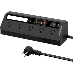 واقي التيار الكهربائي، 5 منافذ مع شحن PD65W (2 USB-A 2 USB-C) مع ضوء ليلي، سلك مدرج ETL بطول 6 أقدام، للمنزل والمكتب واختبار UL الأساسي (PD35W-أسود) in Kuwait