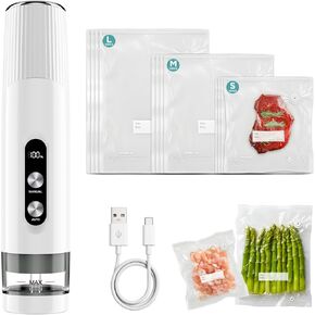 Compact Vacuum Sealer for Food, Cordless Handheld Vacuum Sealer Machine with 30 Reusable Bags, 1800mAh Rechargeable Portable Food Saver for Sous Vide, Meal Prep, Meat & Vegetables in Saudi Arabia