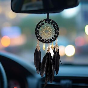 Dream Catcher for car Rearview Mirror Hanging Decor Handmade Indian Wooden Beads Nature Feather Small Car Charms Pendant Accessories in Kuwait