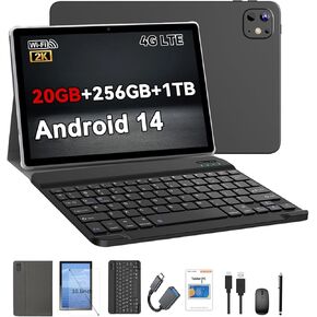 جهاز لوحي Crelander 10.1 بوصة يعمل بنظام Android 14 مع فتحة لبطاقة SIM اتصال 4G LTE، 20 جيجابايت + 256 جيجابايت، شاشة لمس 1920x1200 IPS، كاميرا مزدوجة، بلوتوث/واي فاي، حزمة مع حافظة ولوحة مفاتيح وماوس وقلم (رمادي أسود) in Kuwait