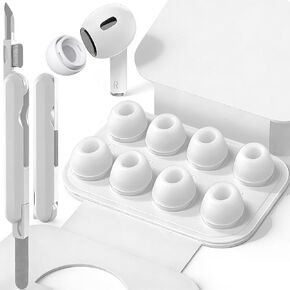 4 أحجام من أطراف الأذن البديلة من SIXFU متوافقة مع AirPod Pro وAirPods Pro 2 مع صندوق تخزين محمول ومجموعة تنظيف، وفتحة لتقليل الضوضاء وشاشة حماية من الغبار الكثيف (XS/S/M/L) - أبيض in Kuwait