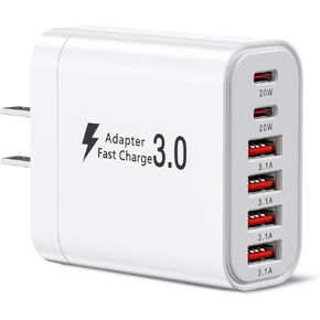 كتلة شاحن USB C، كتل شحن 6 في 1 بقدرة 50 وات، شاحن حائط سريع 20 وات نوع C و3.1 أمبير USB، محول شحن هاتف متعدد المنافذ لهاتف iPhone 17/16/15/14/13/12 Pro Max/iPad/Galaxy S25 والهواتف الأخرى in Kuwait