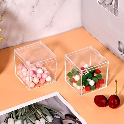 Small Acrylic Box Clear, 2Pcs Plastic Square Cube Containers with Lid Storage Box 2.2x2.2x2.2Inch/55X55X55mm for Candy Pill and Tiny Jewelry in Saudi Arabia