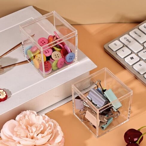 Small Acrylic Box Clear, 2Pcs Plastic Square Cube Containers with Lid Storage Box 2.2x2.2x2.2Inch/55X55X55mm for Candy Pill and Tiny Jewelry in Saudi Arabia