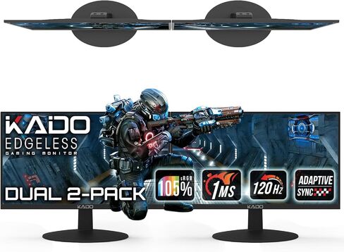 Kado Dual Monitor Setup - 2-Pack 22" 1920x1080 Computer Monitor 120Hz 105% sRGB Edgeless VESA Mount HDMI DisplayPort Office Gaming Built-in Speakers (E22 Gaming Dual Series) in Saudi Arabia