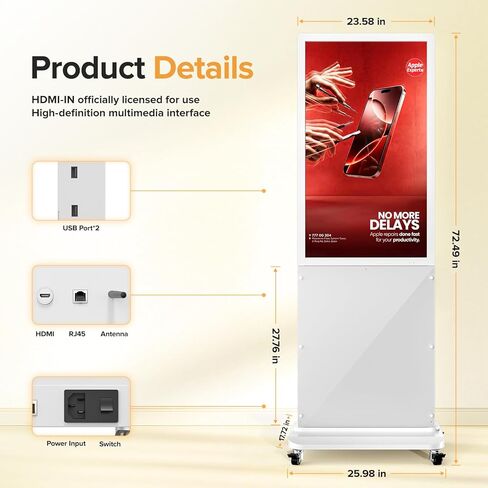 لافتات رقمية مقاس 43 بوصة بدقة 4K UHD 700 Nits IPS LCD تعمل باللمس كشك تفاعلي تجاري على الأرض مع نظام Android ومشغل الوسائط التلقائي in Kuwait