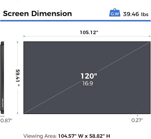 120inch Ambient Light Rejecting ALR Projector Screen for Home Theater, 16:9 4K/8K Ultra Edge Free Fixed Frame Ceiling Light Rejecting Screen for Ultra-Short Throw Projector & Laser Projector in Saudi Arabia