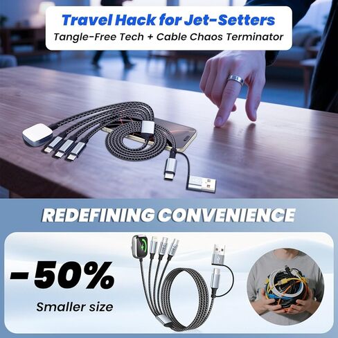 Travel Vacation Essentials 4 في 2 كابل شحن متعدد النوع C مزدوج لشاحن ساعة Apple، سلك شاحن USB A/USB C متعدد لجميع الأجهزة المتوافقة مع iWatch Ultra/SE/10-1، iPhone 16-11 والمزيد in Kuwait