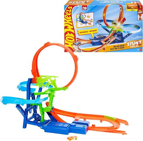 مجموعة مسار السيارات Hot Wheels ، تحطم طائرة في الهواء المسار مع 1:64 Die-Cast Toy Car ، معززة الآلية للتقزم والسباق بدون توقف in Saudi Arabia