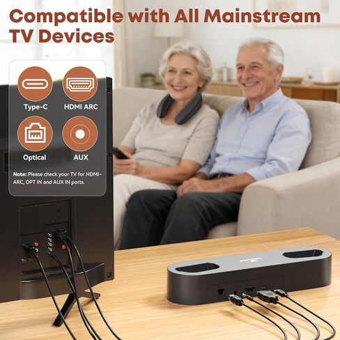 مكبر صوت تلفزيون LARKSOUND يمكن ارتداؤه لكبار السن، شريط رقبة لتحسين الصوت، لا حاجة إلى بلوتوث، قاعدة إرسال التوصيل والتشغيل، 3 أوضاع EQ، HDMI/بصري/AUX، هدية سهلة الإعداد للآباء in Kuwait