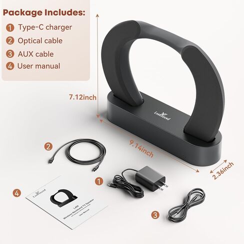مكبر صوت تلفزيون LARKSOUND يمكن ارتداؤه لكبار السن، شريط رقبة لتحسين الصوت، لا حاجة إلى بلوتوث، قاعدة إرسال التوصيل والتشغيل، 3 أوضاع EQ، HDMI/بصري/AUX، هدية سهلة الإعداد للآباء in Kuwait