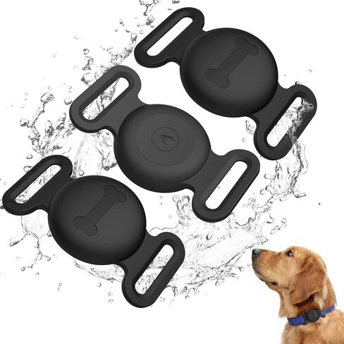 Vanjua Case for Airtag Dog Collar Holder, 3 Pack Soft Silicone Anti-Lost Waterproof Protective Case Cover Compatible with Apple Airtag 2nd & 1st Gen, for Pet Dog Collars Holder (Black+SmokPurpl+Stone) in Saudi Arabia