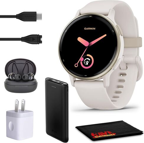Garmin Vivoactive 5 Fitness Tracker Smart Watch for Women & Men with Cream Gold Aluminum Bezel & Ivory Case and Silicone Band with 11 Days Battery Life and Bright 1.2" AMOLED Touchscreen Display in Saudi Arabia