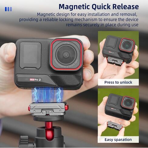 X5 Quick Release Magnetic Base for Insta 360 Ace Pro 2/Ace Pro/Ace Camera, Aluminum Alloy Expansion Adapter mount for Insta360 X5/X4 Air, with 1/4" Screw Hole for Tripod, Selfie Stick Accessories in Saudi Arabia