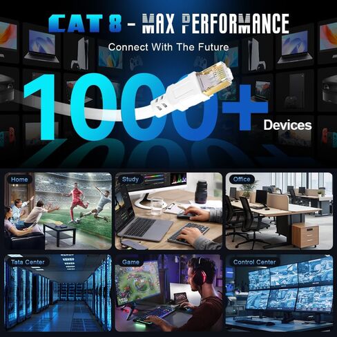 كابل إيثرنت Cat 8 بطول 100 قدم + 30 قدم لشبكة الإنترنت LAN، كابل توصيل عالي السرعة 2000 ميجاهرتز 40 جيجابت في الثانية RJ45 للألعاب، وXbox، وPS5، وPS4، والمودم، وجهاز التوجيه، والخارجي متوافق مع Cat7/Cat6a/Cat5e Netwo in Kuwait