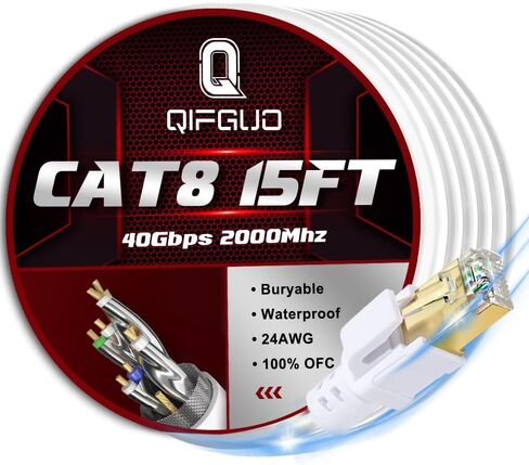 كابل إيثرنت Cat 8 بطول 82 قدمًا + 15 قدمًا لشبكة الإنترنت LAN، كابل توصيل عالي السرعة 2000 ميجا هرتز 40 جيجابت في الثانية RJ45 للألعاب، وXbox، وPS5، وPS4، والمودم، وجهاز التوجيه، والخارجي متوافق مع Cat7/Cat6a/Cat5e Netwo in Kuwait