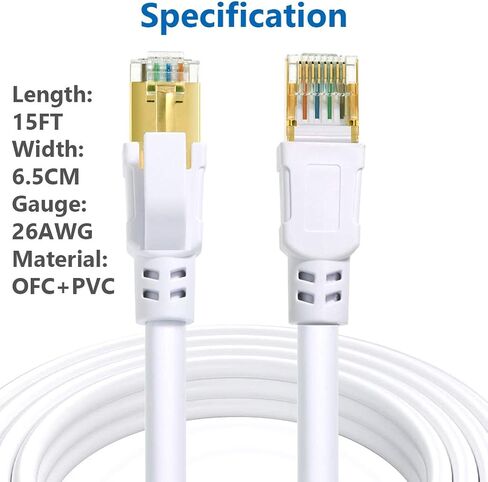 كابل إيثرنت Cat 8 بطول 82 قدمًا + 15 قدمًا لشبكة الإنترنت LAN، كابل توصيل عالي السرعة 2000 ميجا هرتز 40 جيجابت في الثانية RJ45 للألعاب، وXbox، وPS5، وPS4، والمودم، وجهاز التوجيه، والخارجي متوافق مع Cat7/Cat6a/Cat5e Netwo in Kuwait