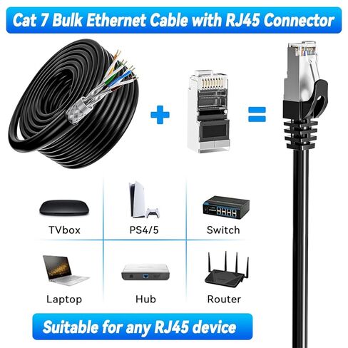 كابل إيثرنت خارجي Cat 7 بطول 200 قدم (10 RJ45)، كابل إيثرنت ثلاثي الحماية Cat7 SFTP، عالي السرعة 10 جيجابت في الثانية 600 ميجا هرتز، 24AWG، مقاوم للماء، دفن مباشر، كابلات مقاومة للأشعة فوق البنفسجية لجهاز توجيه المودم in Kuwait