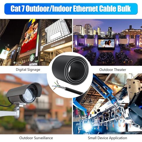 كابل إيثرنت خارجي Cat 7 بطول 200 قدم (10 RJ45)، كابل إيثرنت ثلاثي الحماية Cat7 SFTP، عالي السرعة 10 جيجابت في الثانية 600 ميجا هرتز، 24AWG، مقاوم للماء، دفن مباشر، كابلات مقاومة للأشعة فوق البنفسجية لجهاز توجيه المودم in Kuwait