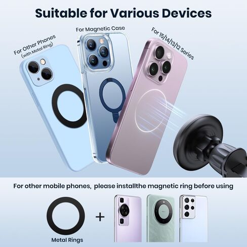Magnetic Car Phone Holder Mount [20 Strong N52 Magnets], Air Vent Cell Phone Stand with Upgraded Metal Hook, 360° Rotation, Universal Fit for All Smartphones in Saudi Arabia