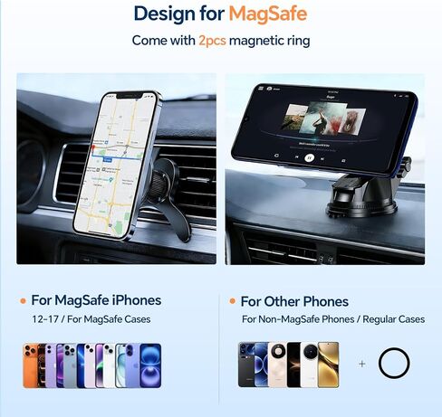 for iPhone MagSafe Phone Holders for Your car 2-Pack Adjustable Suction Cup Phone Mount for All iPhone & Android Smartphone,4 Setups - Dashboard/Vent/Windshield/Desk, Fits All Cars in Saudi Arabia