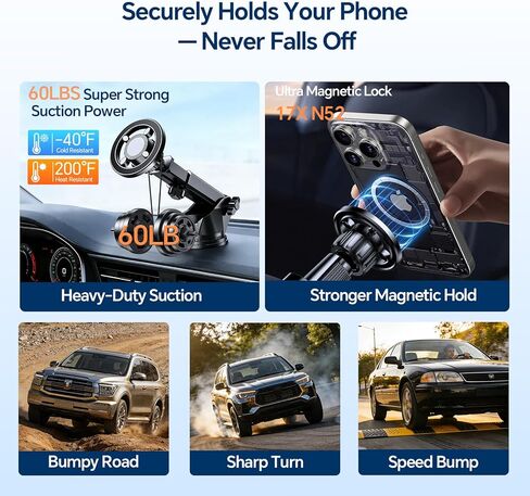 for iPhone MagSafe Phone Holders for Your car 2-Pack Adjustable Suction Cup Phone Mount for All iPhone & Android Smartphone,4 Setups - Dashboard/Vent/Windshield/Desk, Fits All Cars in Saudi Arabia