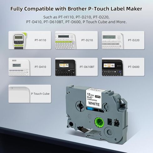 Replace Brother P-Touch Label Maker Tape, Tze Tape 12mm 0.47 Laminated White Tze-231 Tze231 Tz 231 Tapes Refill Compatible with Brother PT-D210 D220 D400 D410 D450 H110 1280, 4 Pack in Saudi Arabia