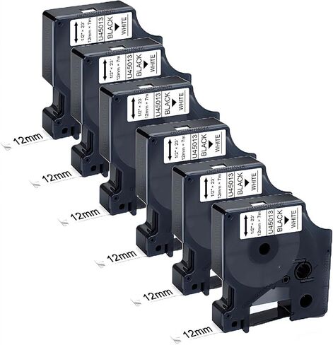 شريط صانع الملصقات 6 عبوات متوافق مع شريط الملصقات Dymo D1 45013 S0720530 بديل لعبوات D1 A45013، أسود على أبيض، 1/2 بوصة × 23 قدم، لـ Dymo LabelManager 160 420P 210D 280 360D PnP 220P 260P 500TS in Kuwait