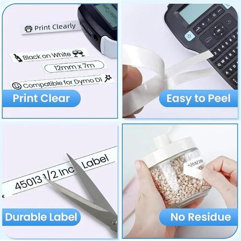 شريط صانع الملصقات 6 عبوات متوافق مع شريط الملصقات Dymo D1 45013 S0720530 بديل لعبوات D1 A45013، أسود على أبيض، 1/2 بوصة × 23 قدم، لـ Dymo LabelManager 160 420P 210D 280 360D PnP 220P 260P 500TS in Kuwait