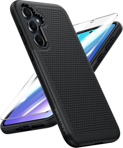 FNTCASE for Galaxy A35-5G Phone Case - Military Grade Drop Protection, 14ft Drop Tested, Screen Protector Included, Anti-Slip Textured, TPU+PC Dual Layer Shockproof Samsung a35 Case Cover (Black) in Saudi Arabia
