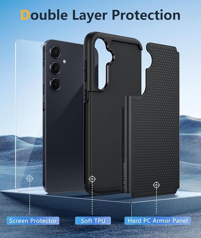 FNTCASE for Galaxy A35-5G Phone Case - Military Grade Drop Protection, 14ft Drop Tested, Screen Protector Included, Anti-Slip Textured, TPU+PC Dual Layer Shockproof Samsung a35 Case Cover (Black) in Saudi Arabia