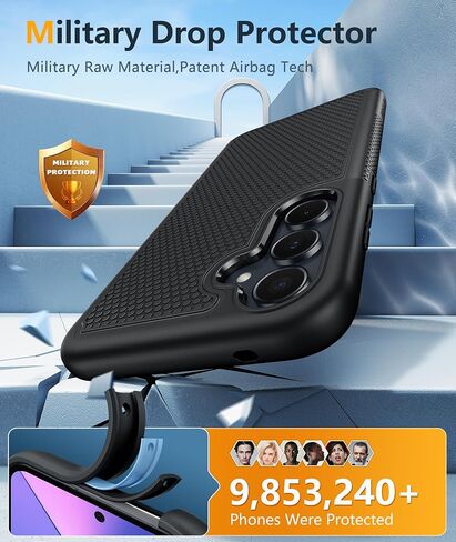 FNTCASE for Galaxy A35-5G Phone Case - Military Grade Drop Protection, 14ft Drop Tested, Screen Protector Included, Anti-Slip Textured, TPU+PC Dual Layer Shockproof Samsung a35 Case Cover (Black) in Saudi Arabia