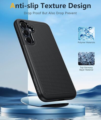 FNTCASE for Galaxy A35-5G Phone Case - Military Grade Drop Protection, 14ft Drop Tested, Screen Protector Included, Anti-Slip Textured, TPU+PC Dual Layer Shockproof Samsung a35 Case Cover (Black) in Saudi Arabia