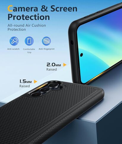 FNTCASE for Galaxy A35-5G Phone Case - Military Grade Drop Protection, 14ft Drop Tested, Screen Protector Included, Anti-Slip Textured, TPU+PC Dual Layer Shockproof Samsung a35 Case Cover (Black) in Saudi Arabia