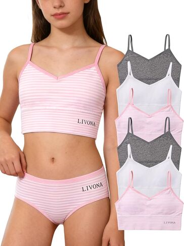 LIVONA 6 Pack Training Bras for Girls-Sports Bra, Fitness Bra, Padded Everyday Bra Bralette,Crop Cami Tank Top (6-14) in Saudi Arabia