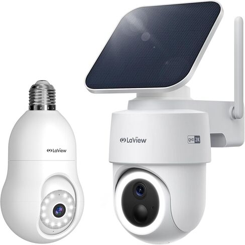 LaView 2K Light Bulb Security Camera & 360° Pan&Tilt Solar Camera Outdoor Wireless, Cameras for Home Security, Work with Alexa in Saudi Arabia