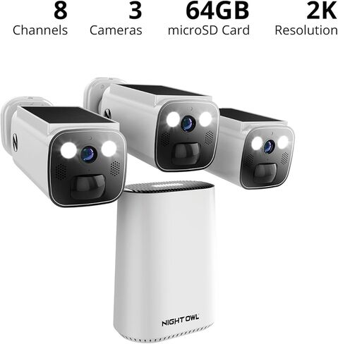 Night Owl Wi-Fi Hub with 64GB MicroSD Card and 3 Solar Powered Wireless 2K Cameras in Saudi Arabia