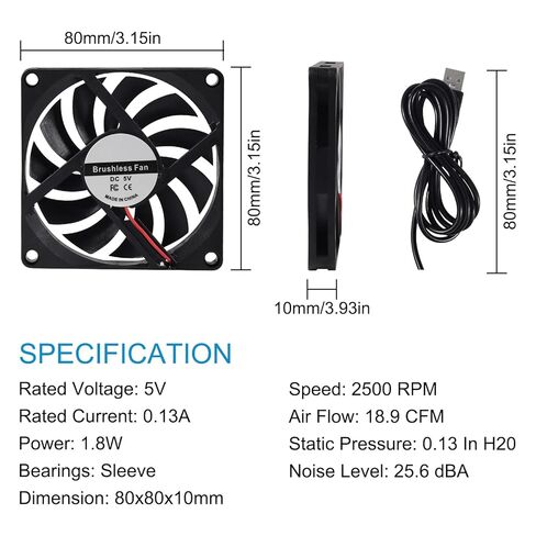 DIANN 2 قطعة 8010 مروحة تبريد 5 فولت 0.27A USB 80x80x10 مللي متر فرش تيار مستمر وحدة المعالجة المركزية للكمبيوتر بالوعة الحرارة مروحة تبريد تبريد 80 مللي متر x 10 مللي متر in Saudi Arabia