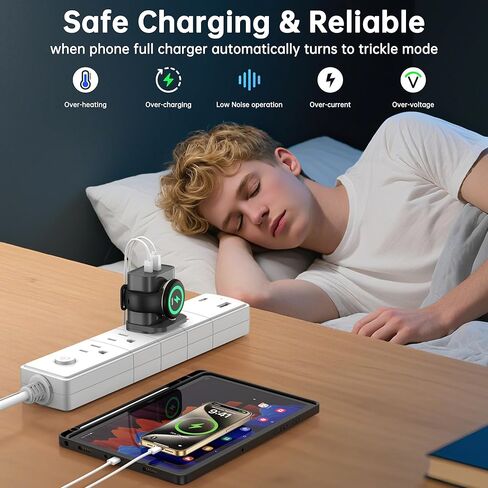 شاحن لساعة Google Pixel 3/2/Fitbit Ace LTE، PD 25W USB C شحن سريع مزدوج المنافذ، شحن السفر لـ Google 10 Pro XL 9 Pro Fold 8 7 (ليس لساعة Pixel 4/1) (أسود (محول)) in Kuwait