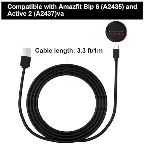 Charger Cable for Amazfit Active 2/Bip 6, 1m/3.3FT USB Replacement Charging Cord Portable Type C Smartwatch Dock & Charger Station (Black) in Saudi Arabia