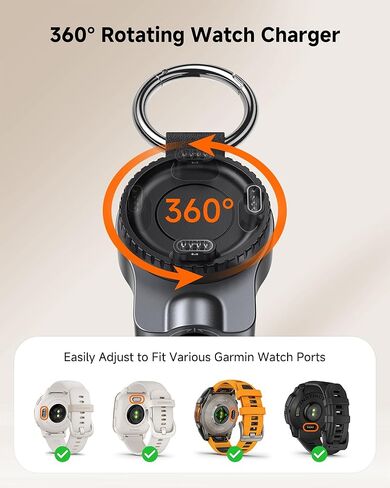 شاحن ساعة محمول SwanScout لساعة Garmin Forerunner، Vivoactive، Fenix، Instinct، Venu، Tactix، Approach، D2، سلسلة Quatix، شاحن سفر محمول USB C وUSB A قابل للدوران، SwanScout 510GM in Kuwait