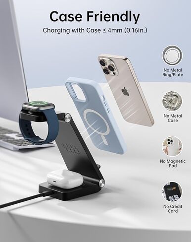 2026 شاحن لاسلكي محمول للسفر لمحطة شحن Apple وAndroid، 3 في 1 شحن لهاتف iPhone 17 16 15 14 13 12، سلسلة Apple Watch & Air pods 4 3 2 Pro، Samsung Galaxy-هدايا للعائلة in Kuwait