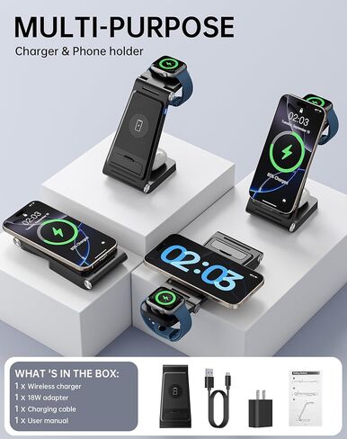 2026 شاحن لاسلكي محمول للسفر لمحطة شحن Apple وAndroid، 3 في 1 شحن لهاتف iPhone 17 16 15 14 13 12، سلسلة Apple Watch & Air pods 4 3 2 Pro، Samsung Galaxy-هدايا للعائلة in Kuwait