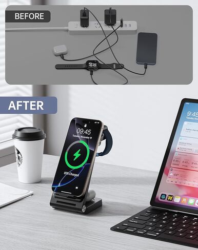 2026 شاحن لاسلكي محمول للسفر لمحطة شحن Apple وAndroid، 3 في 1 شحن لهاتف iPhone 17 16 15 14 13 12، سلسلة Apple Watch & Air pods 4 3 2 Pro، Samsung Galaxy-هدايا للعائلة in Kuwait